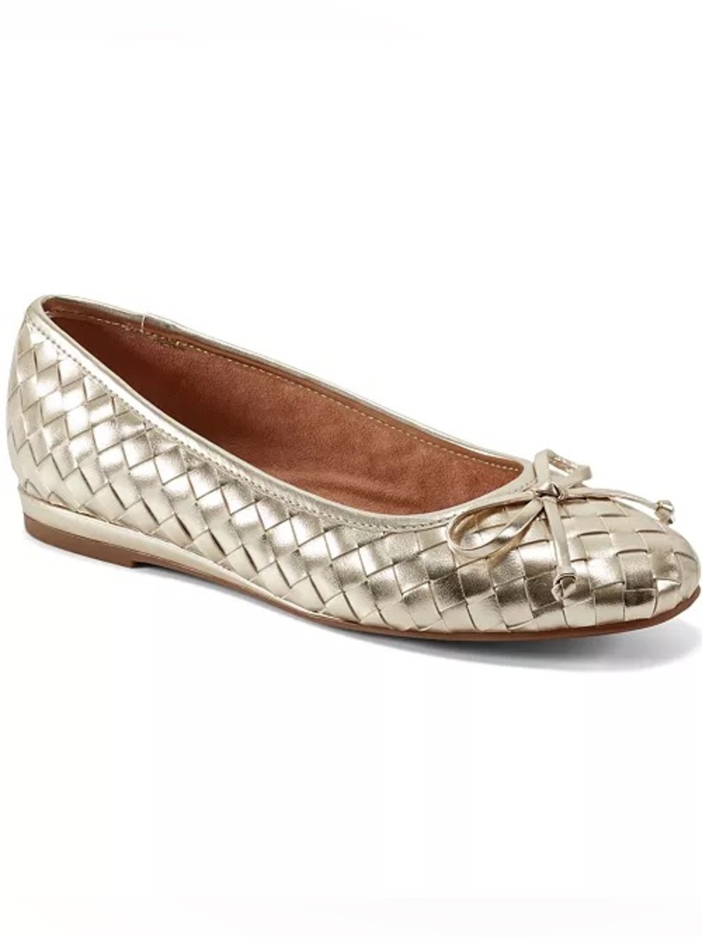 Easy Spirit Metallic Gold Woven Ballet Flat with Bow Accent
